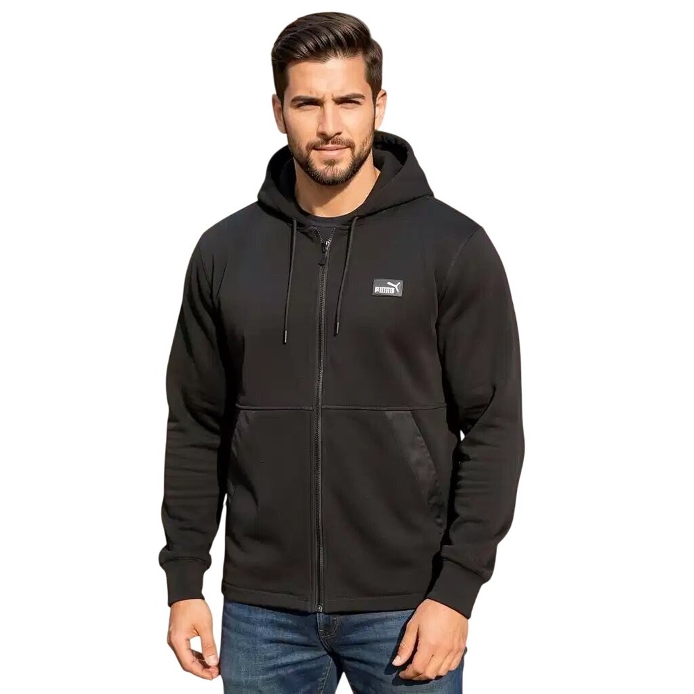 Puma $110 Mens Black Polar Fleece Full Zip Hoodie Sweatshirt jacket XL NWT
